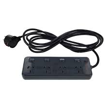 Powerboard 4 Way Surge Protector - Charcoal