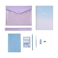 9PC Notebook & Stationery Set - Lilac, Blue, White