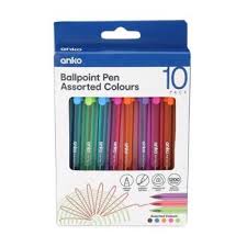 10PC Colours Ballpoint Pens - Assorted