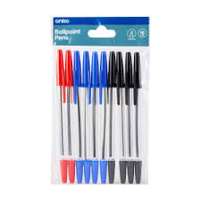 10PC Ballpoint Pens - Blue, Red, Black